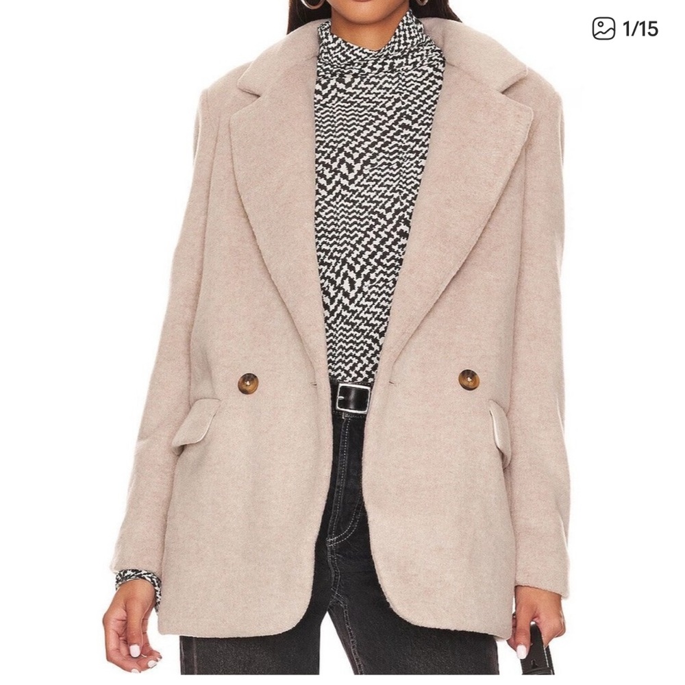 Free People Mari Solid Textured Double Breasted Blazer Size L